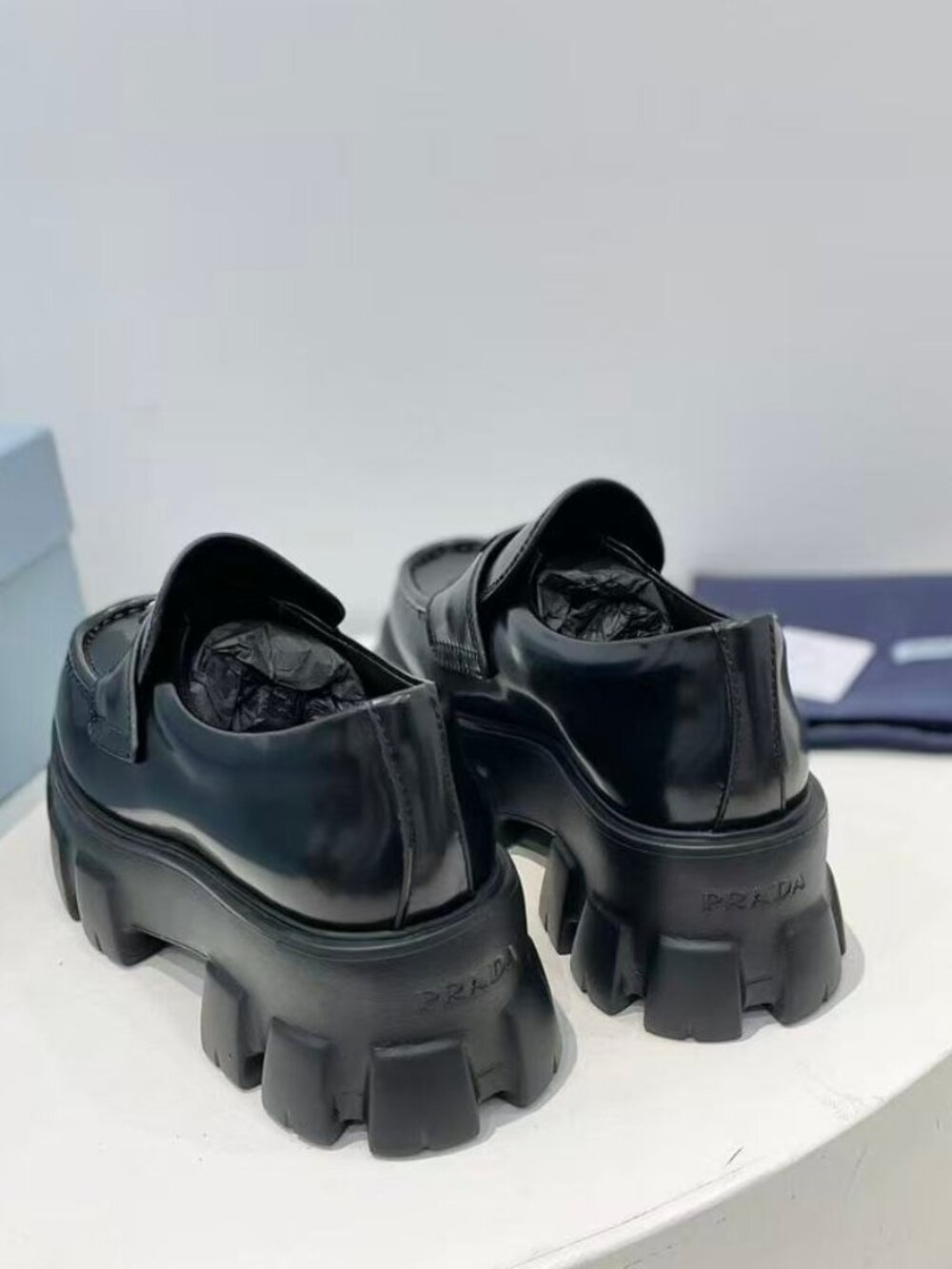Prada Black Monolith Chunky Lug‑Sole Loafers Triangle Logo - Picture 7 of 9